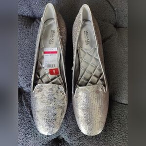 Michael Kors Dazzling Silver/Pewter Sequin Slip On Loafer Size 9 NWOB